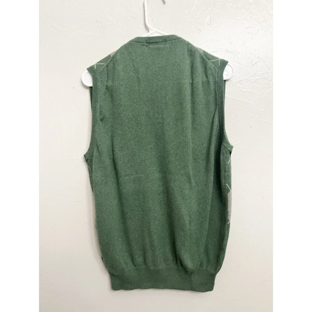 J.Crew Vintage Y2K Argyle Sweater Vest Men’s L Cotton Cashmere Green Preppy Top